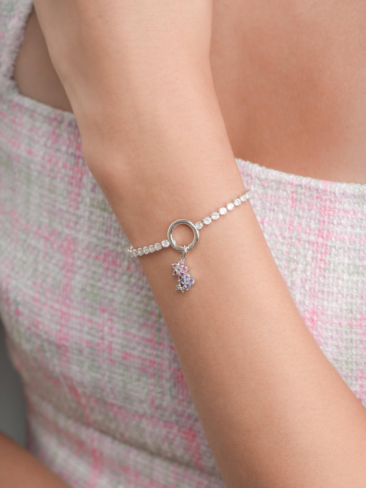 Spring Blossom Bouquet Charm in S925 Rhodium Vermeil from Mondays Made