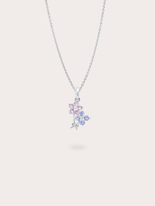 Spring Blossom Bouquet Necklace in S925 Rhodium Vermeil from Mondays Made
