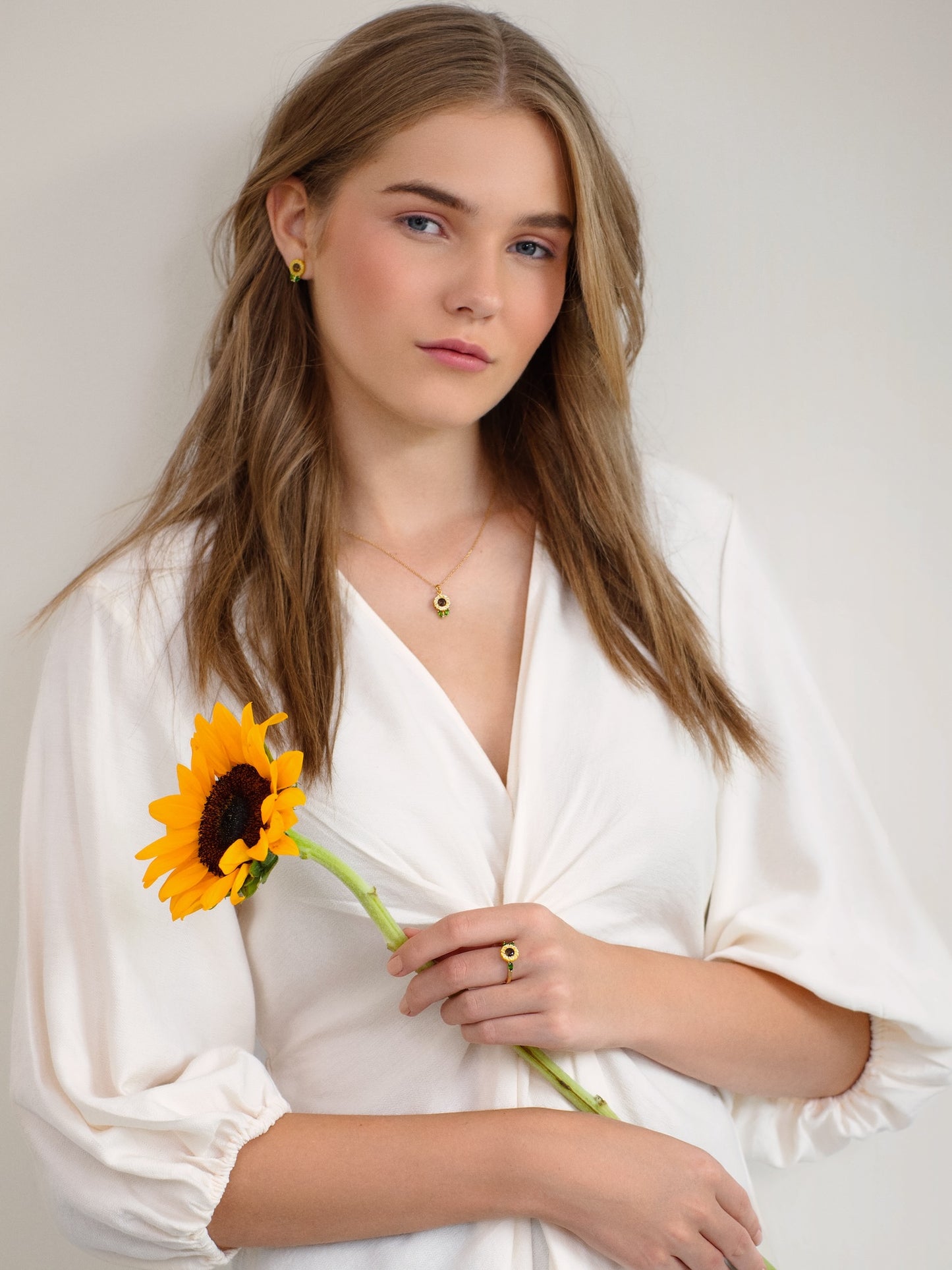 Carved Sunflower Charm in S925 Rhodium Vermeil from Mondays Made