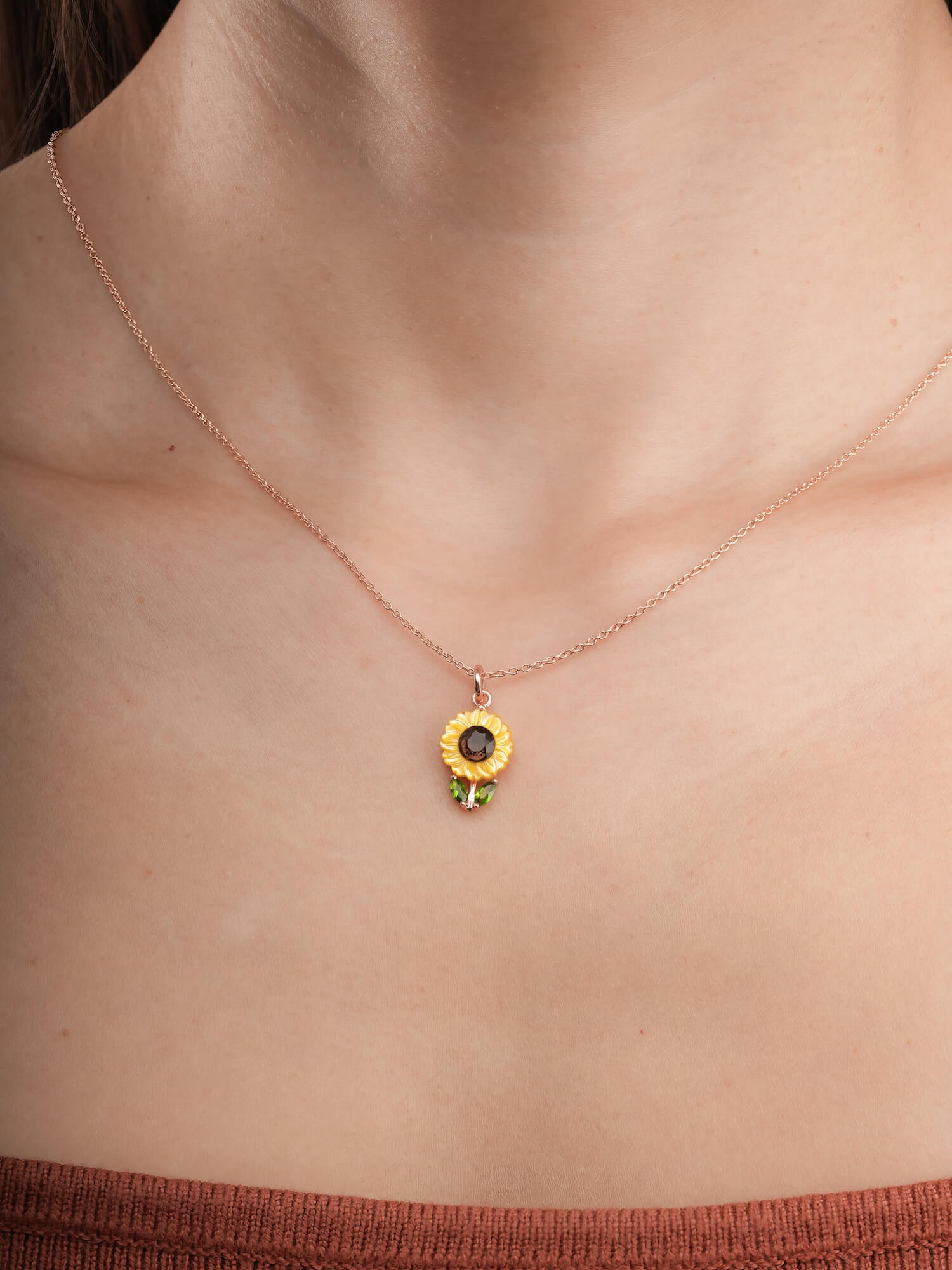 Carved Sunflower Necklace in 18k Rose Gold Vermeil from Mondays Made