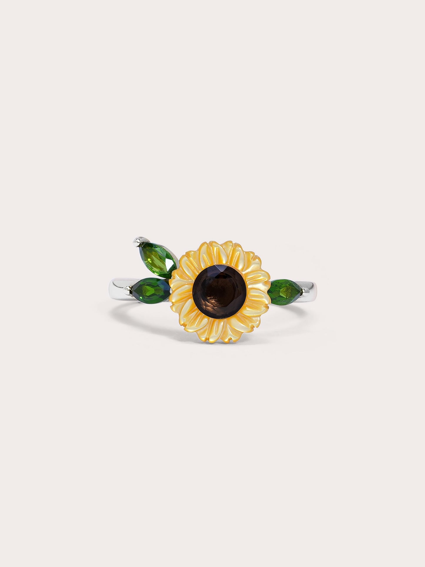 Carved Sunflower Ring in S925 Rhodium Vermeil from Mondays Made
