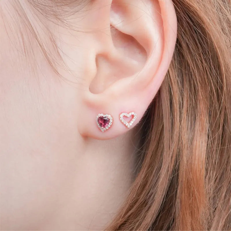 Halo Moissanite Heart Necklace, Halo Rose Quartz Heart Necklace, Halo Rhodolite Heart Necklace