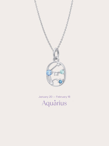 Aquarius Necklace S925 Silver Rhodium (1) – Mondays Made Flower & Birthstone Jewelry Singapore