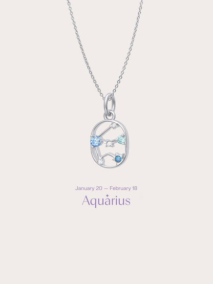 Aquarius Necklace S925 Silver Rhodium (1) – Mondays Made Flower & Birthstone Jewelry Singapore