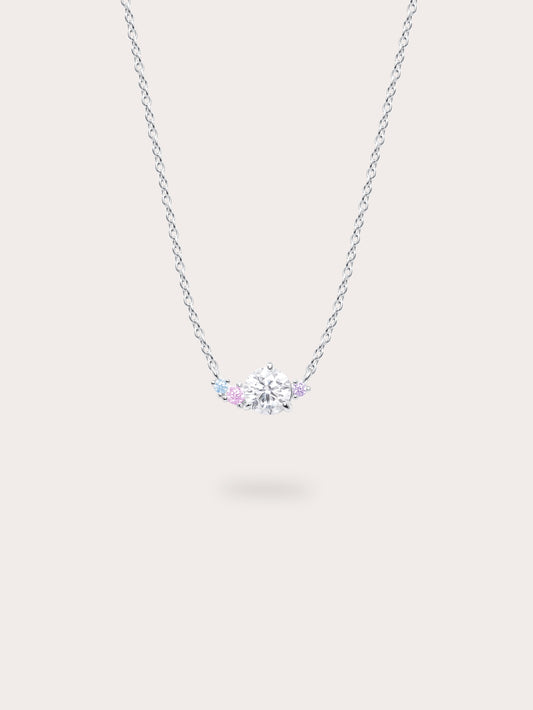 Aurora Moissanite Cluster Necklace S925 Silver Rhodium (4) – Mondays Made Flower & Birthstone Jewelry Singapore