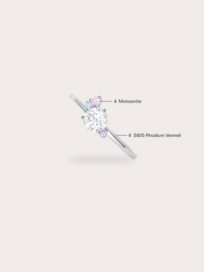 Aurora Moissanite Cluster Ring S925 Silver Rhodium (2) – Mondays Made Flower & Birthstone Jewelry Singapore