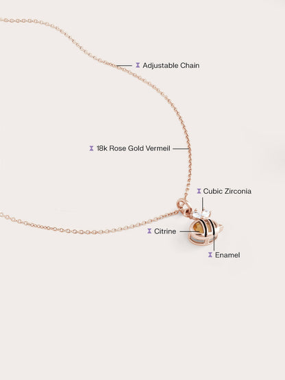 Bee Necklace 18K Rose Gold Flat (2) – Mondays Made Flower & Birthstone Jewelry Singapore