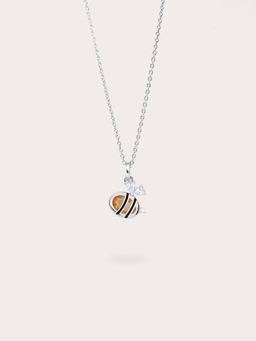 Bee Necklace S925 Silver Rhodium (4) – Mondays Made Flower & Birthstone Jewelry Singapore