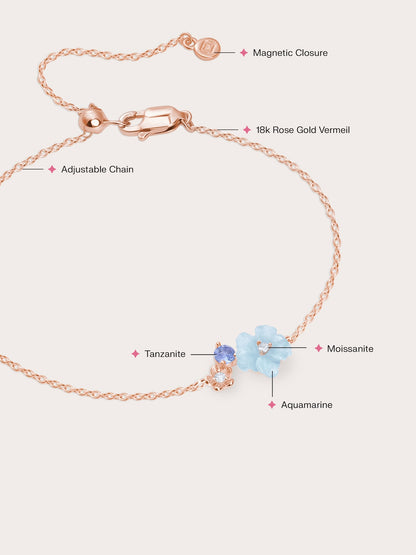 Blue Cluster Flower Bracelet 18K Rose Gold (2) – Mondays Made Flower & Birthstone Jewelry Singapore