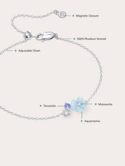 Blue Cluster Flower Bracelet S925 Silver Rhodium (2) – Mondays Made Flower & Birthstone Jewelry Singapore