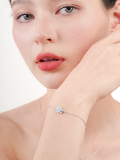 Blue Cluster Flower Bracelet Aquamarine Tanzanite S925 Silver Rhodium (1) – Mondays Made Flower & Birthstone Jewelry Singapore