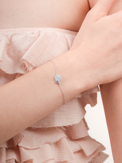 Blue Cluster Flower Bracelet Aquamarine Tanzanite S925 Silver Rhodium (3) – Mondays Made Flower & Birthstone Jewelry Singapore