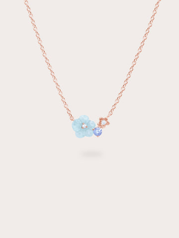 Blue Cluster Flower Necklace 18K Rose Gold (1) – Mondays Made Flower & Birthstone Jewelry Singapore