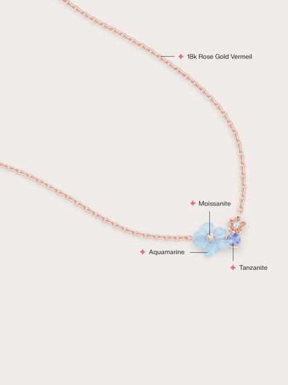 Blue Cluster Flower Necklace 18K Rose Gold (2) – Mondays Made Flower & Birthstone Jewelry Singapore