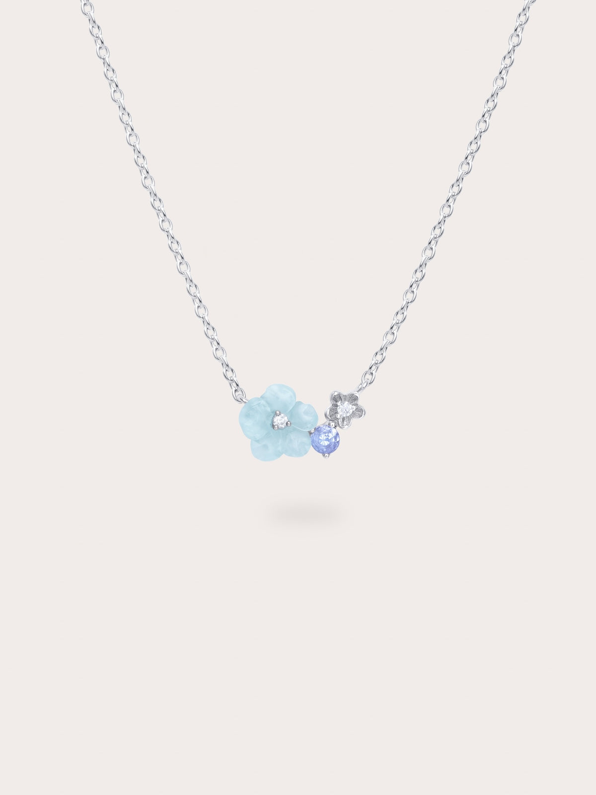 Blue Cluster Flower Necklace S925 Silver Rhodium (1) – Mondays Made Flower & Birthstone Jewelry Singapore