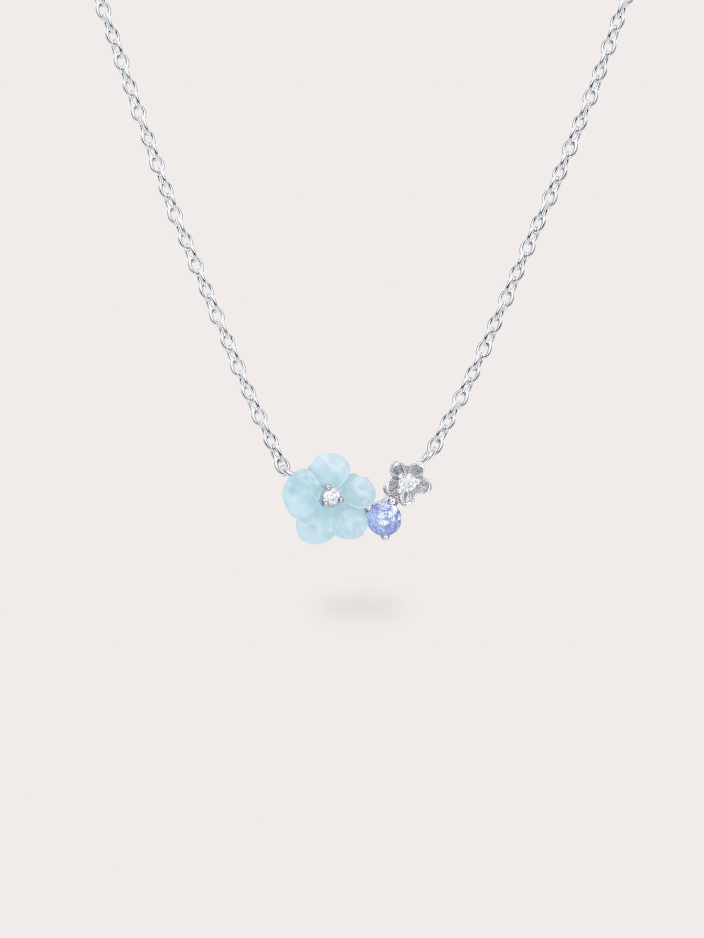 Blue Cluster Flower Necklace – Aquamarine & Tanzanite