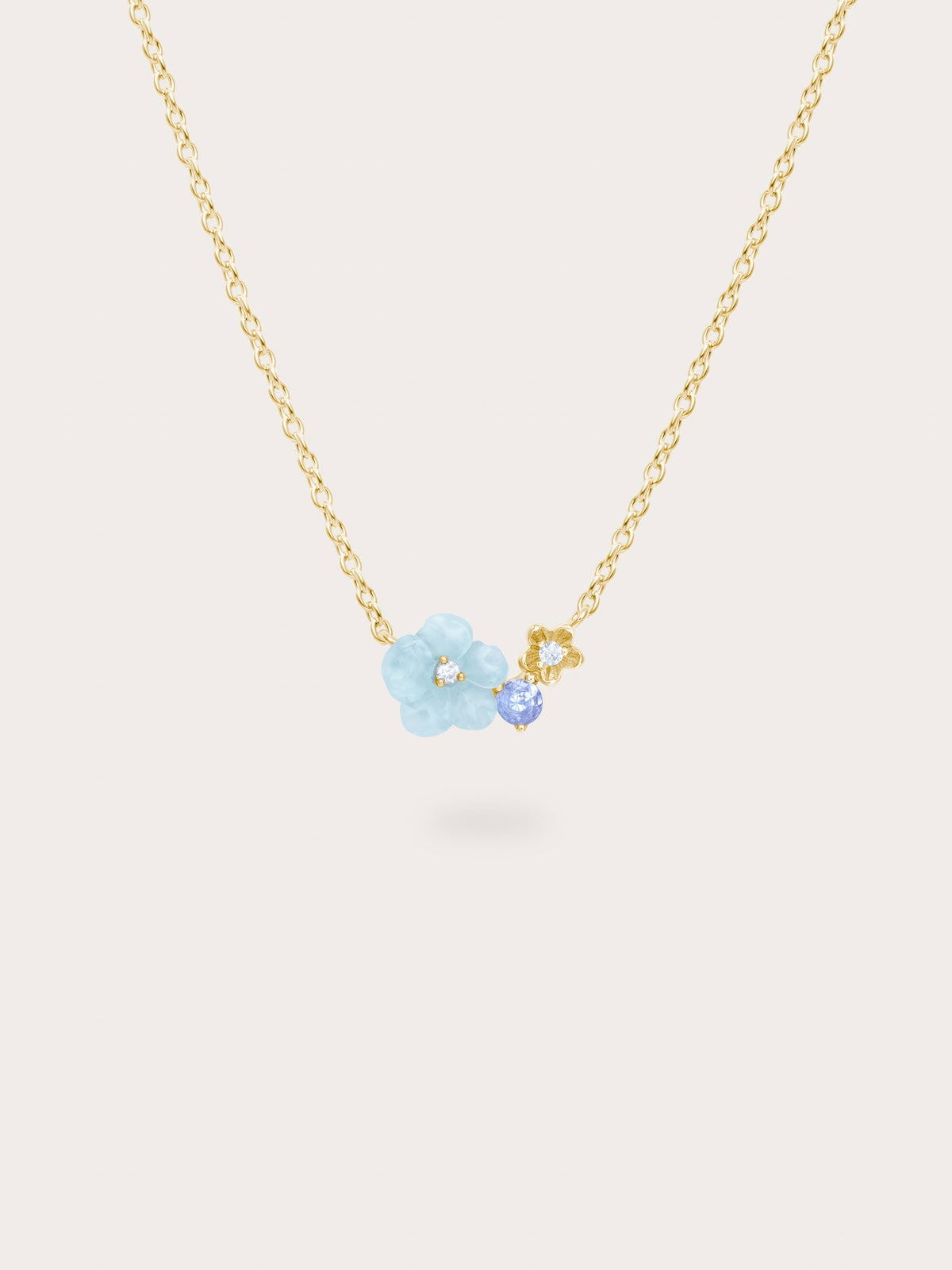 Blue Cluster Flower Necklace 18K Gold (1) – Mondays Made Flower & Birthstone Jewelry Singapore
