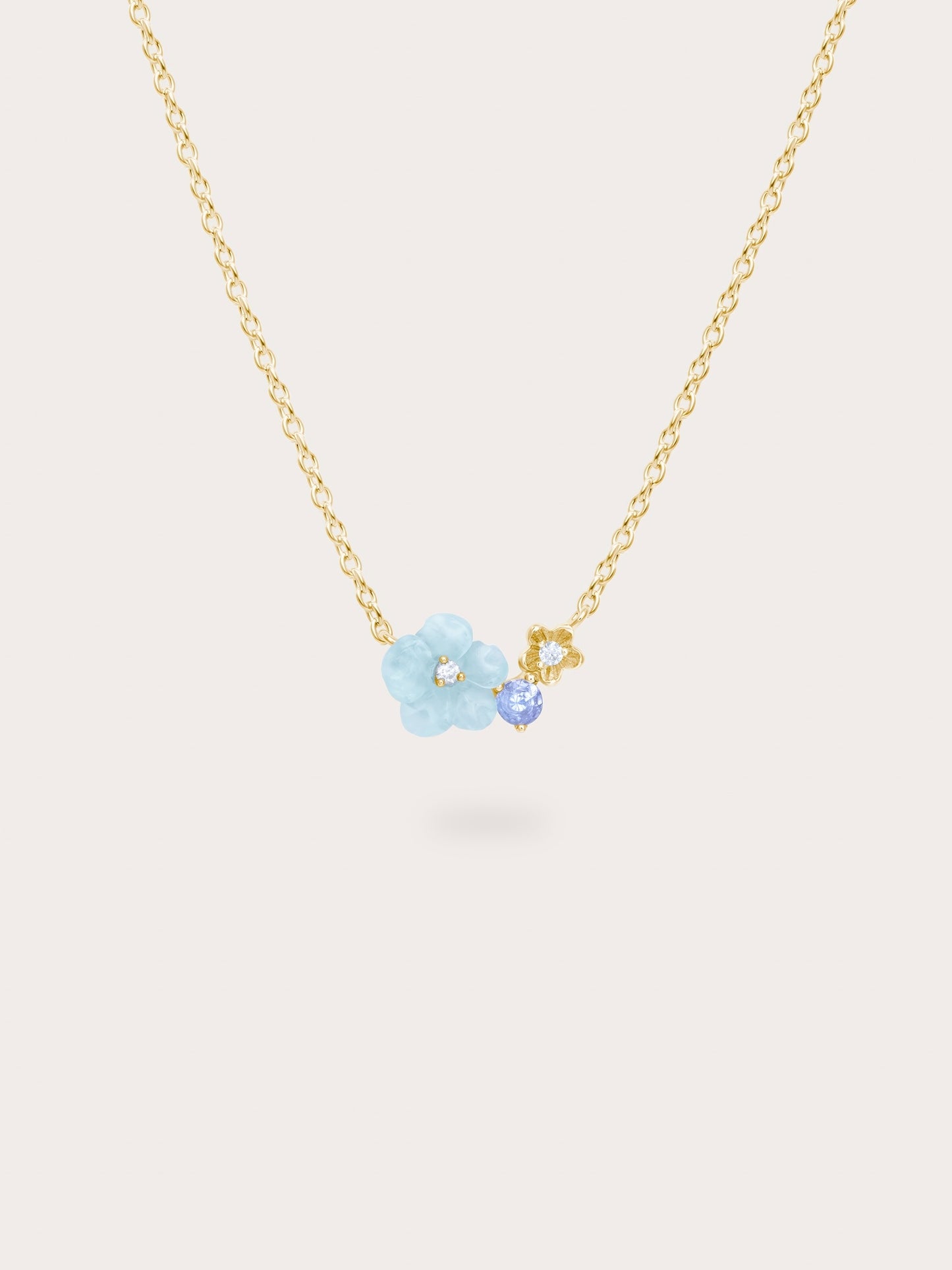 Blue Cluster Flower Necklace – Aquamarine & Tanzanite