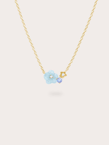 Blue Cluster Flower Necklace 18K Gold (1) – Mondays Made Flower & Birthstone Jewelry Singapore