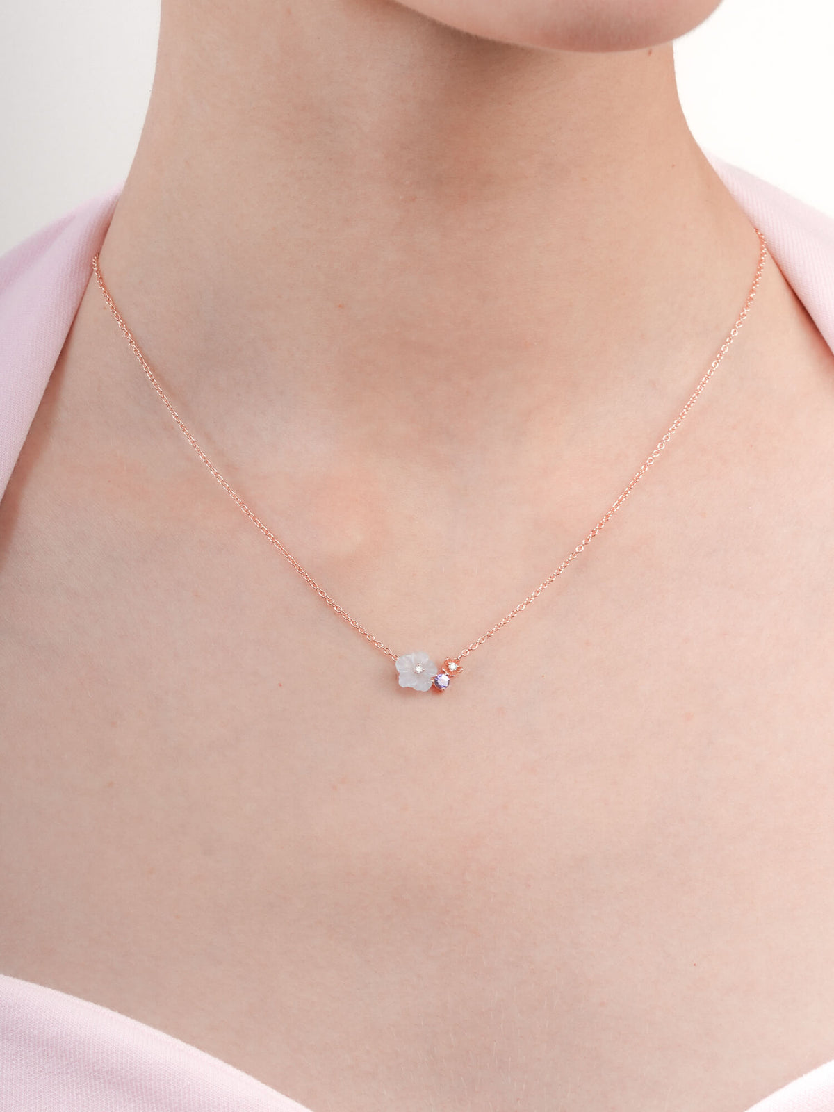 Blue Cluster Flower Necklace Aquamarine Tanzanite 18K Rose Gold (1) – Mondays Made Flower & Birthstone Jewelry Singapore