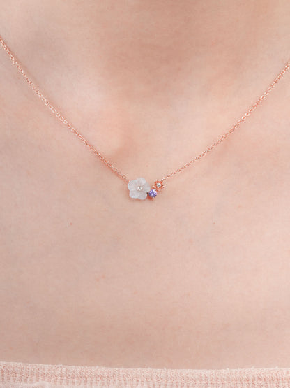Blue Cluster Flower Necklace Aquamarine Tanzanite 18K Rose Gold (3) – Mondays Made Flower & Birthstone Jewelry Singapore