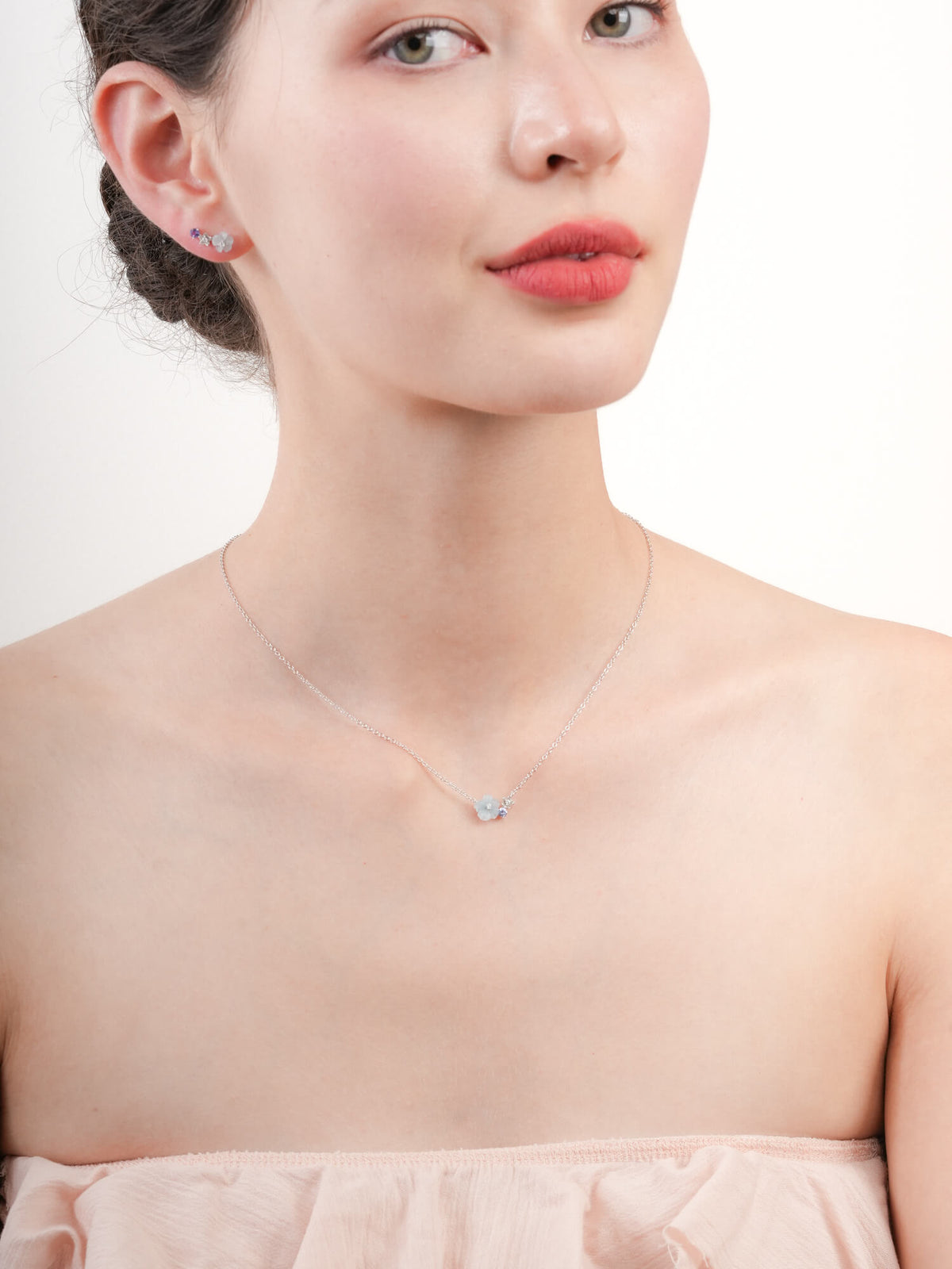 Blue Cluster Flower Necklace Aquamarine Tanzanite S925 Silver Rhodium (2) – Mondays Made Flower & Birthstone Jewelry Singapore
