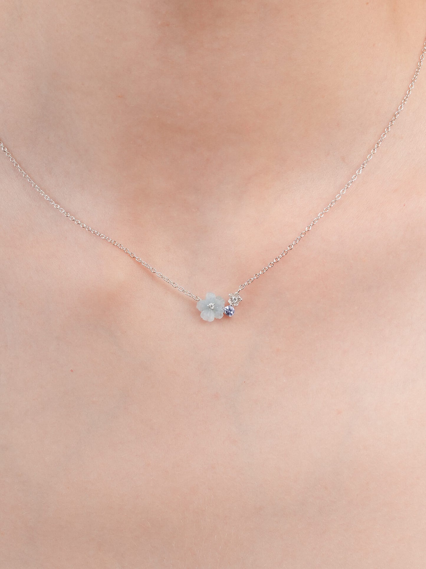 Blue Cluster Flower Necklace – Aquamarine & Tanzanite