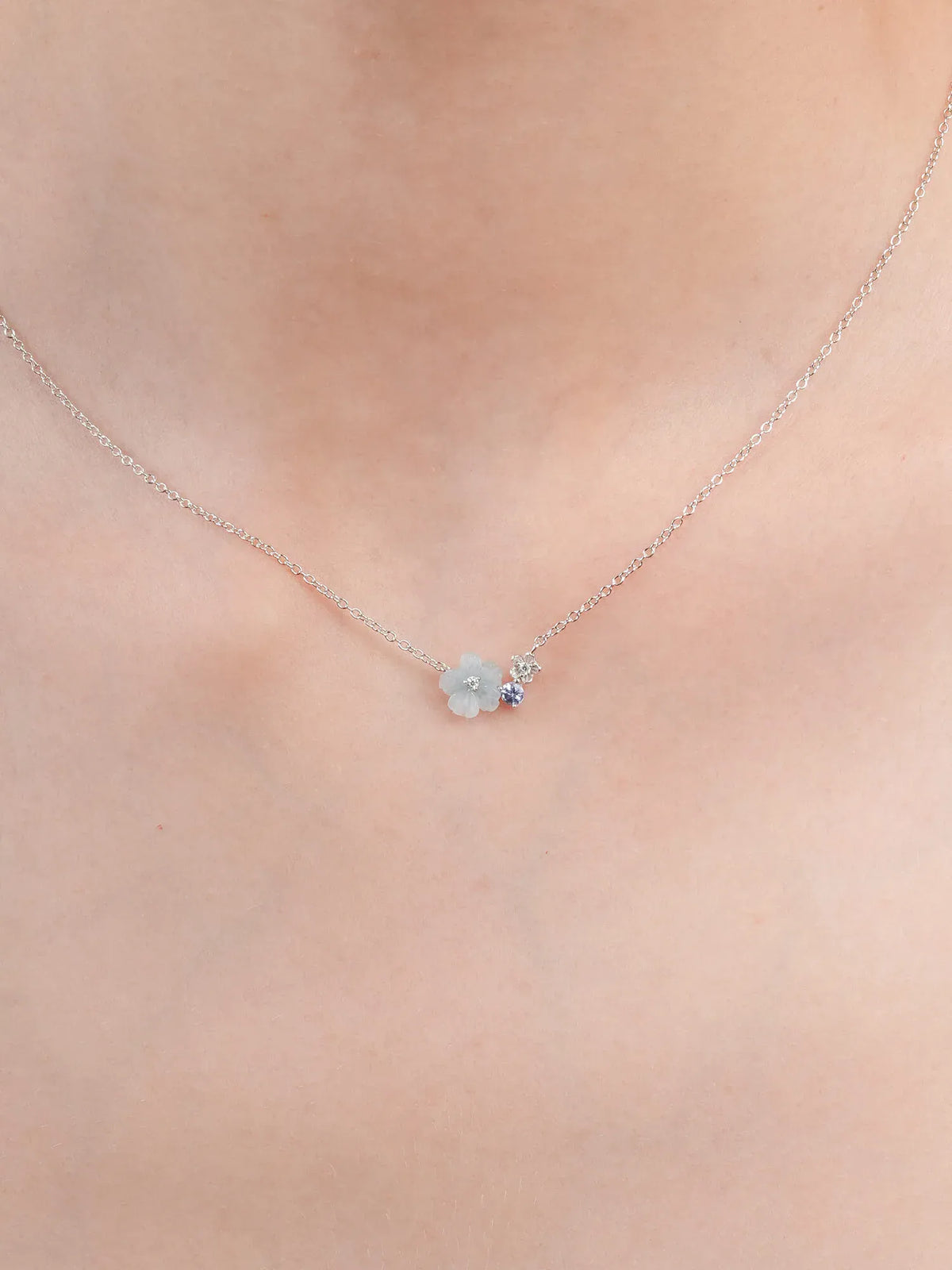 Blue Cluster Flower Necklace – Aquamarine & Tanzanite