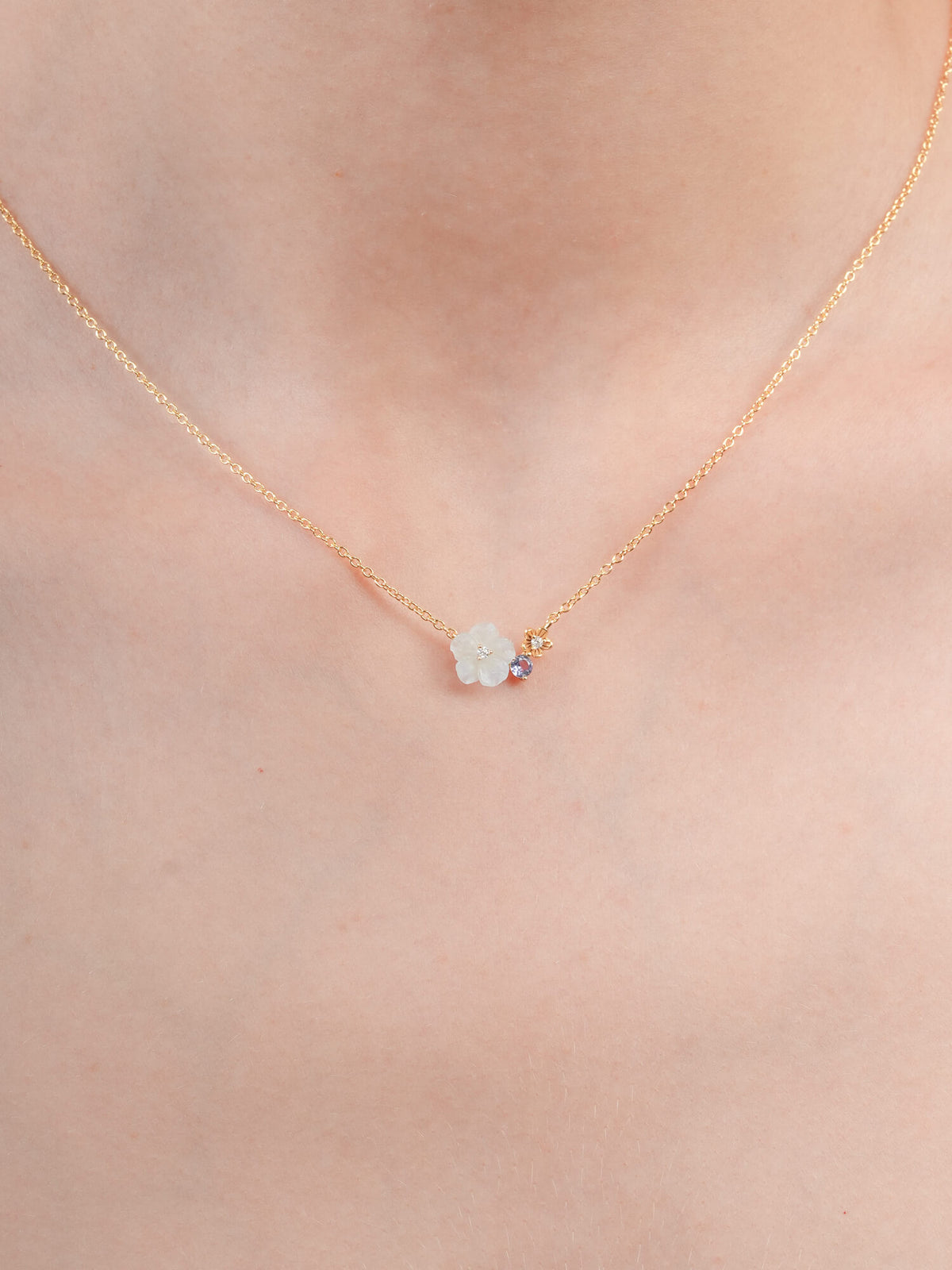Blue Cluster Flower Necklace Aquamarine Tanzanite 18K Gold (1) – Mondays Made Flower & Birthstone Jewelry Singapore