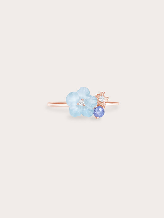 Blue Cluster Flower Ring 18K Rose Gold (1) – Mondays Made Flower & Birthstone Jewelry Singapore
