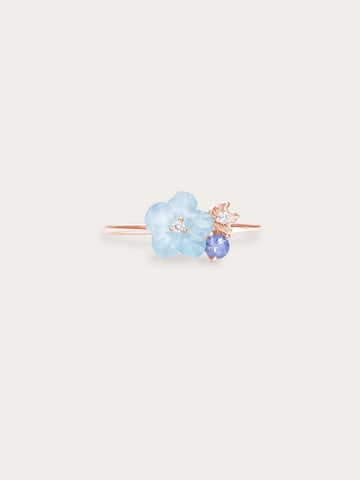 Blue Cluster Flower Ring – Aquamarine & Tanzanite