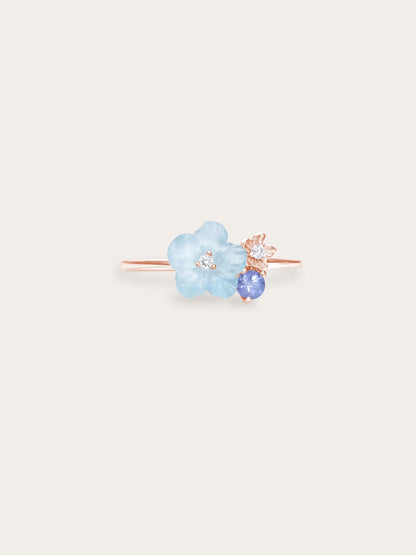 Blue Cluster Flower Ring – Aquamarine & Tanzanite