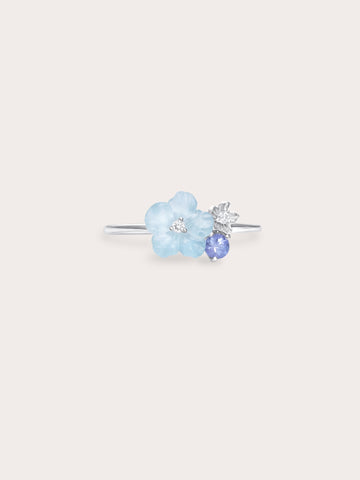 Blue Cluster Flower Ring S925 Silver Rhodium (1) – Mondays Made Flower & Birthstone Jewelry Singapore