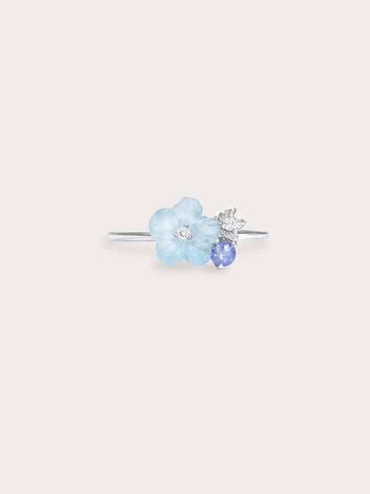Blue Cluster Flower Ring S925 Silver Rhodium (1) – Mondays Made Flower & Birthstone Jewelry Singapore