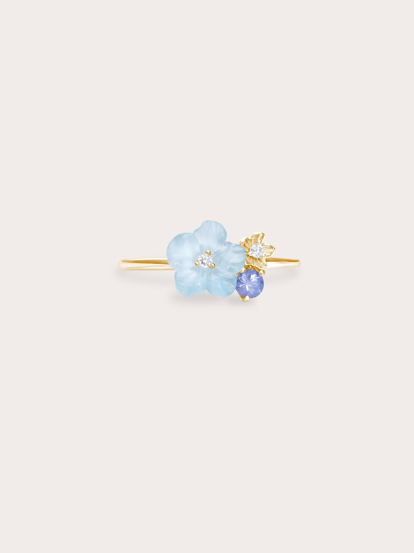 Blue Cluster Flower Ring – Aquamarine & Tanzanite