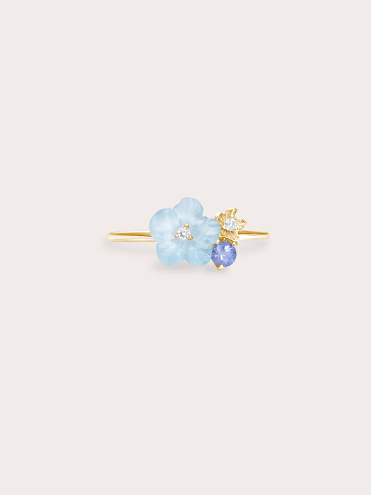 Blue Cluster Flower Ring – Aquamarine & Tanzanite
