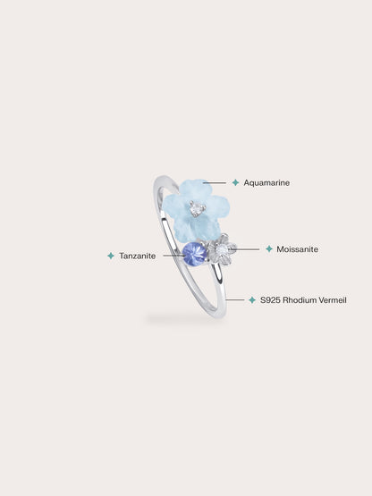 Blue Cluster Flower Ring S925 Silver Rhodium (2) – Mondays Made Flower & Birthstone Jewelry Singapore
