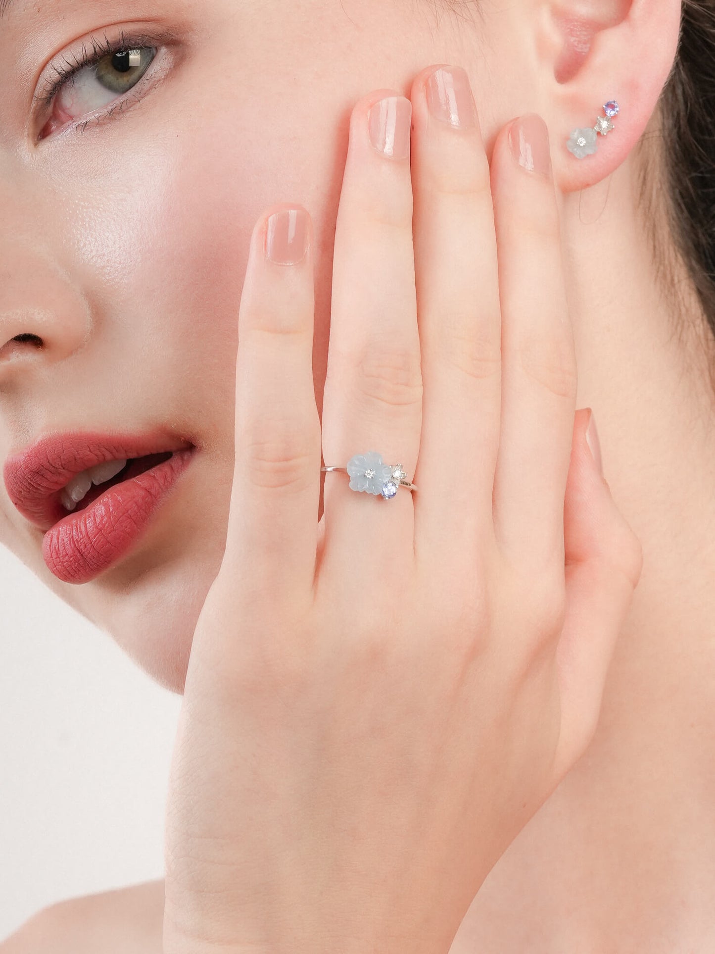 Blue Cluster Flower Ring – Aquamarine & Tanzanite