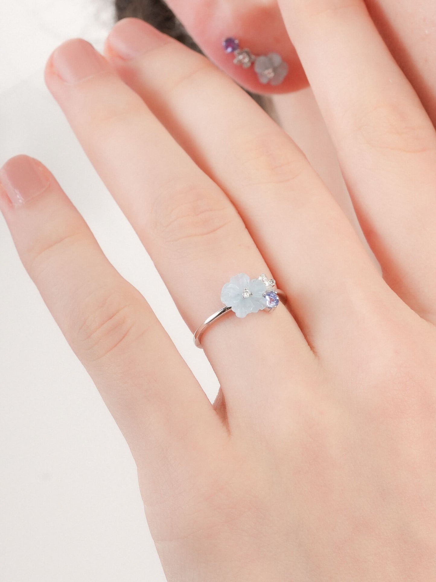 Blue Cluster Flower Ring – Aquamarine & Tanzanite