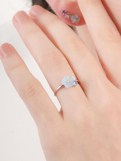 Blue Cluster Flower Ring Aquamarine Tanzanite S925 Silver Rhodium (2) – Mondays Made Flower & Birthstone Jewelry Singapore