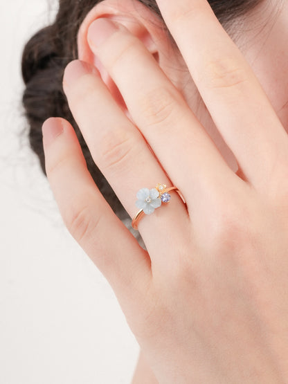 Blue Cluster Flower Ring Aquamarine Tanzanite 18K Gold (2) – Mondays Made Flower & Birthstone Jewelry Singapore