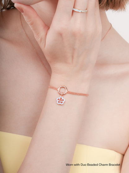 Blue Flower Charm Reversible Enamel Moissanite 18K Rose Gold Worn With – Mondays Made Flower & Birthstone Jewelry Singapore