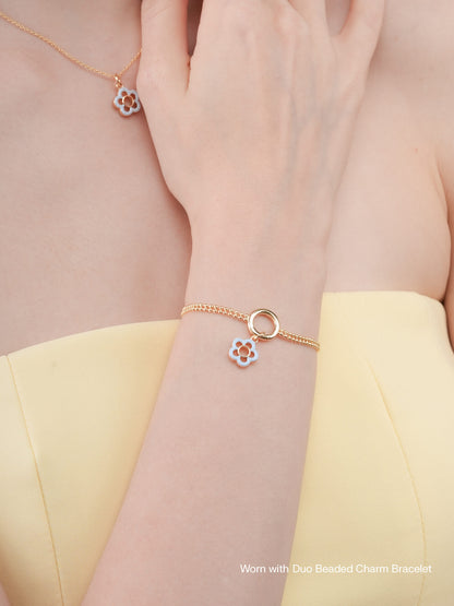 Blue Flower Charm Reversible Enamel Moissanite 18K Gold Worn With – Mondays Made Flower & Birthstone Jewelry Singapore
