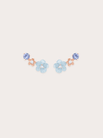 Blue Flower Climber Earrings 18K Rose Gold (1) – Mondays Made Flower & Birthstone Jewelry Singapore
