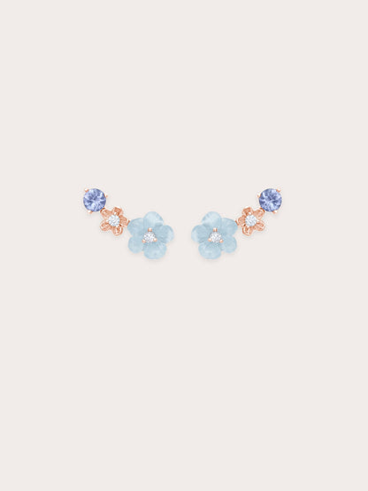 Blue Flower Climber Earrings 18K Rose Gold (1) – Mondays Made Flower & Birthstone Jewelry Singapore