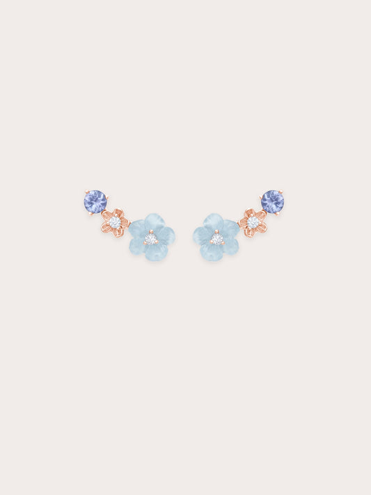 Blue Flower Climber Earrings 18K Rose Gold (1) – Mondays Made Flower & Birthstone Jewelry Singapore