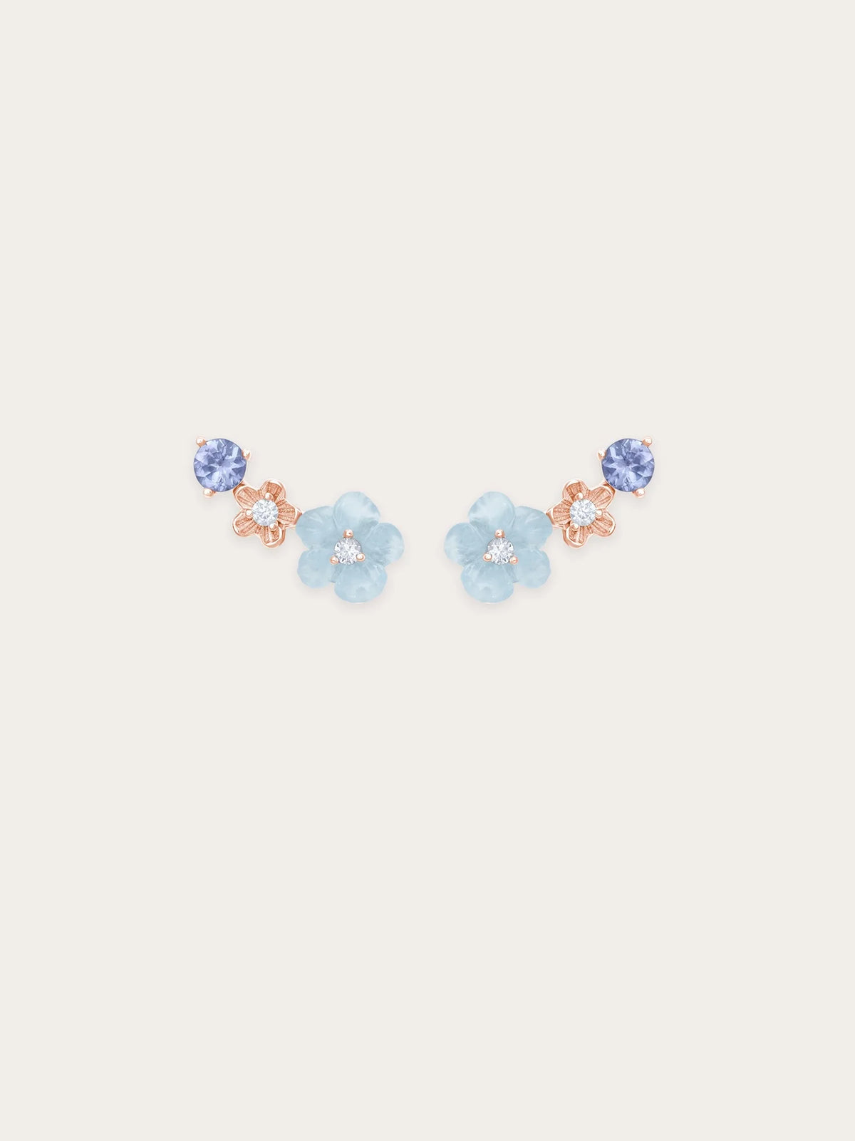 Blue Flower Climber Earrings – Aquamarine & Tanzanite