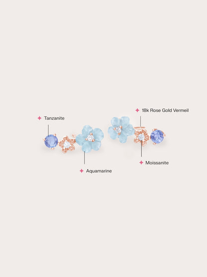 Blue Flower Climber Earrings 18K Rose Gold (2) – Mondays Made Flower & Birthstone Jewelry Singapore