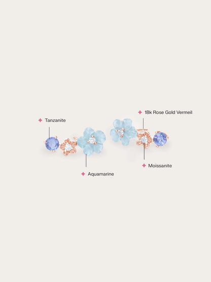 Blue Flower Climber Earrings – Aquamarine & Tanzanite