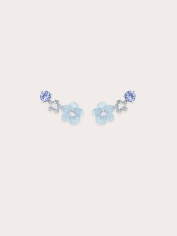 Blue Flower Climber Earrings S925 Silver Rhodium (1) – Mondays Made Flower & Birthstone Jewelry Singapore